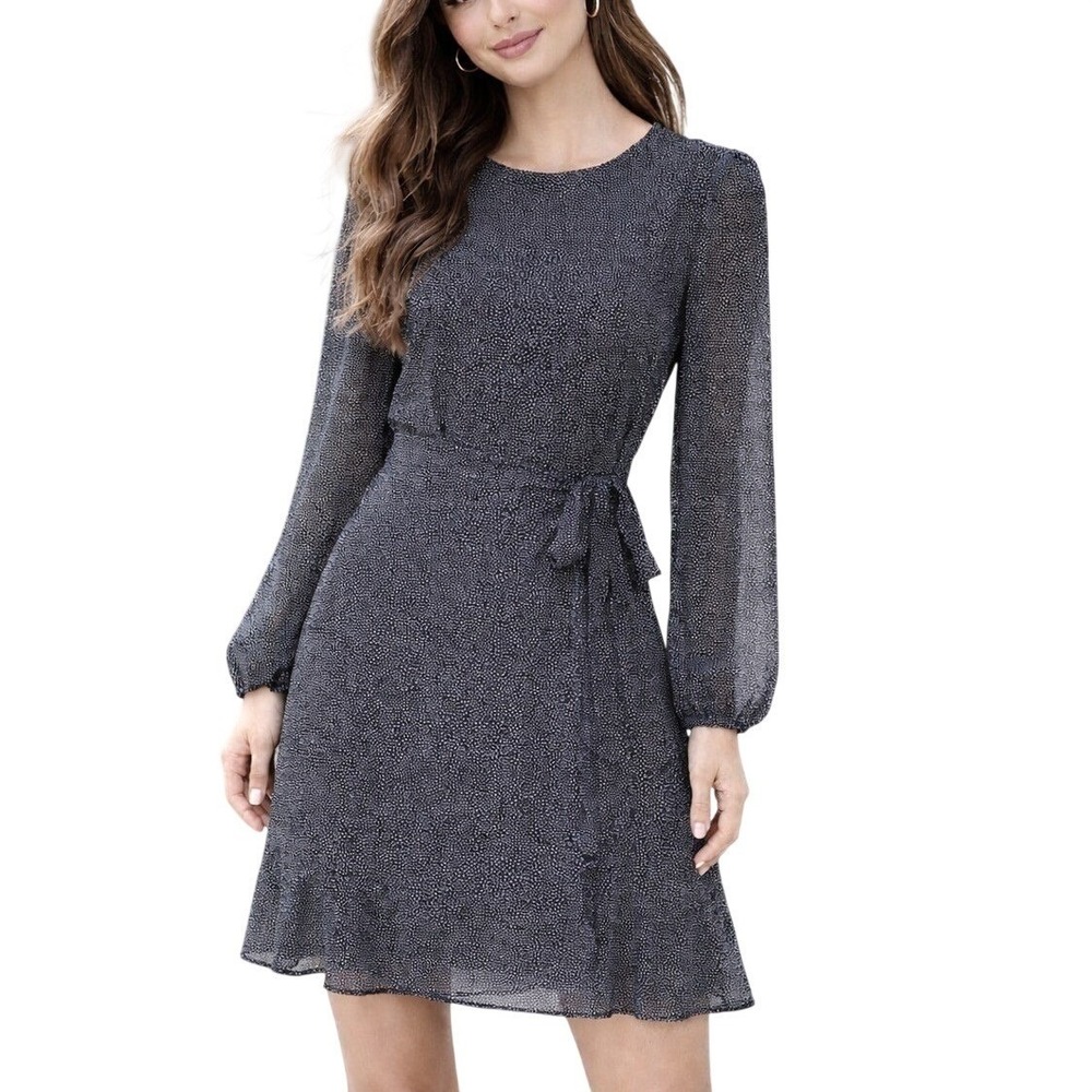 Abercrombie & Fitch Mini Wrap Dress Womens MT Black Polka‎ Dot Excellent Ruffle
